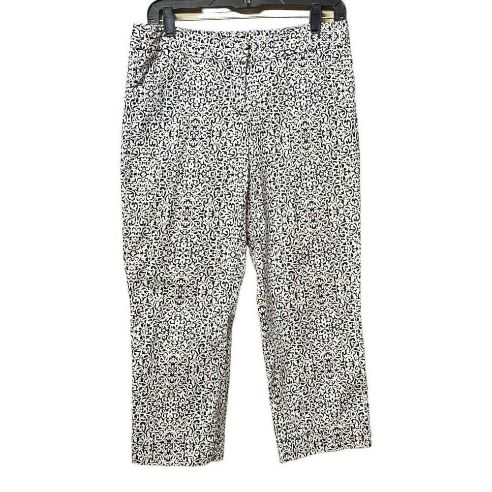 Laundry by Shelli Segal cropped ankle pants Navy and white print size 6 Stretch